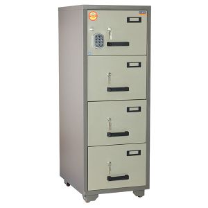 Огнеупорен шкаф за висящи папки Практик FC4E Единичен с 4 чекмеджета, 54.5x65.3x150 cm, Сив