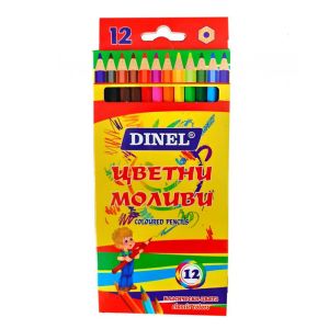 Цветни моливи Dinel Шестоъгълни, 12 цвята