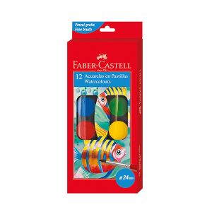 Водни бои Faber-Castell С четка, в малка кутия, 12 цвята