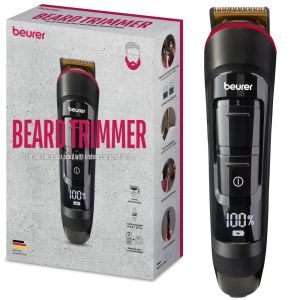 Машинка за подстригване Beurer MN4X beard styler, 2 Attachments, slim titanium contour blade, Battery and mains operation, LED display, 10 cutting lengths, 2 comb attachments with length adjustment: 3-7 and 8-12 mm,Water-resistant