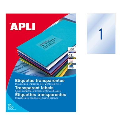 Етикети полиестерни APLI Матово-прозрачни, прави ъгли, 210х297 mm A4 20 л. 1 етик./лист