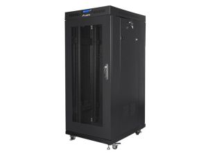 Комуникационен шкаф Lanberg rack cabinet 19" free-standing 27U / 600x800 self-assembly flat pack with mesh door LCD, black