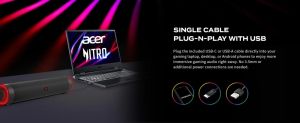 Тонколони Acer Nitro Gaming Soundbar,2 x 5W, BT, Dynamic 2.0 Stereo Sound USB-C (USB-C to USB-A cable included) / Bluetooth / Aux In (3.5mm) / Headphones out