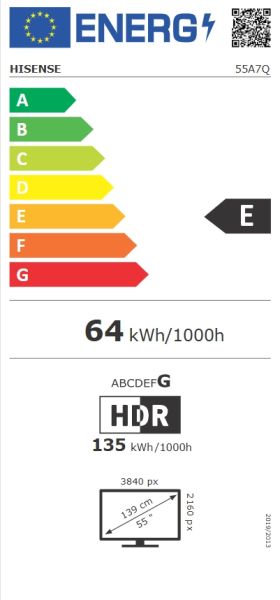 Телевизор Hisense 55"A7Q, 4K Ultra HD 3840x2160, Quantum Dot, Light Sensor,HDR 10+, HLG, Dolby Vision, Dolby Atmos, Smart TV, Voice Control,2x10 W + 20 W ,WiFi 5GHz, WiFi Direct, BT, Anyview Cast, 3xHDMI, 2xUSB, LAN, DVB-T2/C/S2, Black