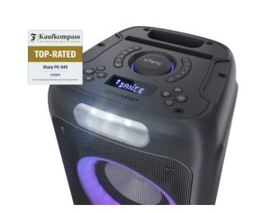 Тонколони Sharp Speakers PS-949, XPARTY STREET BEAT  2 x 8" woofers + horn tweeter, max power output 132 W, 12 h play time by built in battery, True wireless Stereo, USB Music playback and charging, DJ FX, BT 5.0, 2 x Mic/Guitar inputs, Splashproof (IPX4)