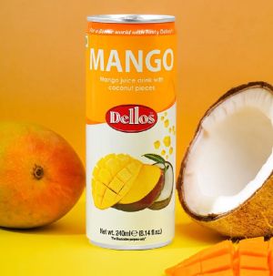 Безалкохолна напитка Dellos Манго с парченца Кокос, 240 ml кен