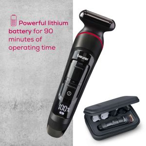 Машинка за подстригване Beurer MN9X body groomer, 11 attachments with 16 cutting lengths for trimming and shaving on the entire body, Waterproof (IPX7),  Quick-charge function, LED display, Incl. practical hard case