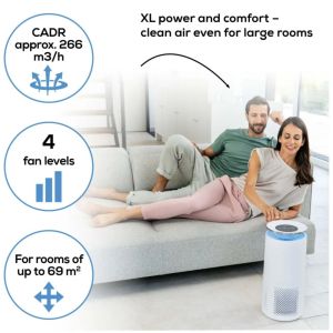 Пречиствател на въздух Beurer LR 400 WIFI / BT Air purifier white- App-controlled  "beurer FreshHome" app; CADR  approx. 266 m3/h; Smart Sensor PM 2.5 2g / m2; three-layered filter system; 4 levels + Turbo; Timer; Colored indoor air quality indicator; 69m