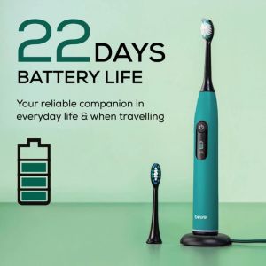 Електрическа четка за зъби Beurer SC 50 ocean breeze Electric Sonic Toothbrush, up to 80,000 mov/min, 5 cleaning programs: Clean, Sensitive, Polish, Gum Care, Whiten, Pressure sensor , 2-min. timer, Incl. 2 toothbrush heads and magnetic charging plate, 22