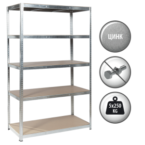 Метален стелаж Carmen CR-1012 E - 180х120х60 см, до 250 кг на рафт - цинк