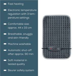 Термоподложка Beurer HK SE Cosy and soft heat pad;  3 temperature settings, automatic switch off after 90 min; washable on 30°; Gray