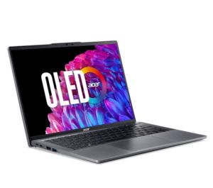 Лаптоп Acer SFG14-63-R1DP, AMD Ryzen 7 8845HS (up to 5.1GHz, 16MB), 14'' CineCrystal OLED WQ2.8K 90Hz (2880 x 1800), AMD Radeon Graphics, 16GB LPDDR5 onboard, 512GB SSD NVMe, 50Wh, WIFI6E+BT 5.3, QHD Cam, MicroSD Reader, Win 11 Home, Backlit KBD, Steel Gr