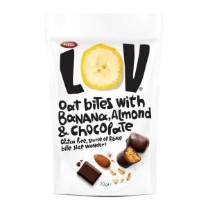 Овесени хапки LOV® Банан и бадем в шоколад 70 g