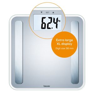 Везна Beurer BF 183 diagnostic bathroom scale; Extra large LCD display; Weight, body fat, body water, muscle percentage, bone mass, AMR calorie display; 180 kg