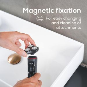 Машинка за бръснене Beurer MN8X rotary shaver, 360° flexible shaver head, Magnetic fixation, LED display, Waterproof (IPX7), Quick-charge function  (10 min OT; 5 min CT), Incl. charger and storage station, protective cap and cleaning brush