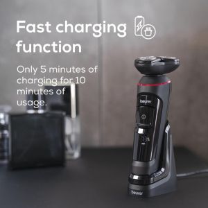 Машинка за бръснене Beurer MN8X rotary shaver, 360° flexible shaver head, Magnetic fixation, LED display, Waterproof (IPX7), Quick-charge function  (10 min OT; 5 min CT), Incl. charger and storage station, protective cap and cleaning brush