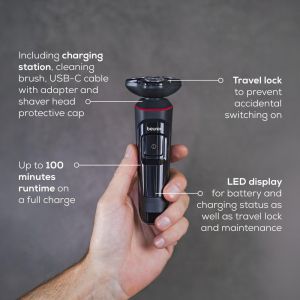 Машинка за бръснене Beurer MN8X rotary shaver, 360° flexible shaver head, Magnetic fixation, LED display, Waterproof (IPX7), Quick-charge function  (10 min OT; 5 min CT), Incl. charger and storage station, protective cap and cleaning brush
