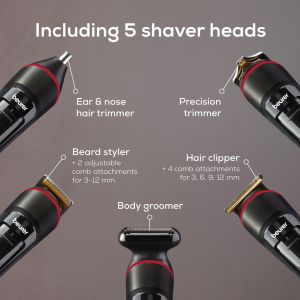 Машинка за подстригване Beurer MN9X body groomer, 11 attachments with 16 cutting lengths for trimming and shaving on the entire body, Waterproof (IPX7),  Quick-charge function, LED display, Incl. practical hard case