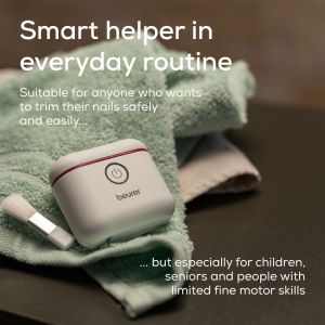 Електрическа нокторезачка Beurer MP 10 Electric nail clipper; Nails are cut automatically; One-button operation; Ideal for children & the elderly; Two speed settings; LED light; USB-C cable incl.