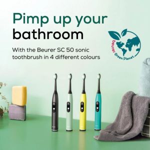 Електрическа четка за зъби Beurer SC 50 midnight ink, Electric Sonic Toothbrush, up to 80,000 mov/min, 5 cleaning programs: Clean, Sensitive, Polish, Gum Care, Whiten, Pressure sensor , 2-min. timer, Incl. 2 toothbrush heads and magnetic charging plate, 2