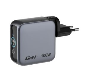 Зарядно устройство Verbatim Mini GaN Charger 100W with Display + 100W USB-C to USB-C Cable (Charger and Data transfer) Grey