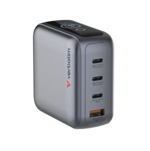 Зарядно устройство Verbatim Mini GaN Charger 140W with Display + 140W USB-C to USB-C Cable (Charger and Data transfer) Grey