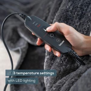 Термоподложка Beurer HD 65 Dark Grey Heated Overblanket; Soft and cuddly surface; 3 temperature;auto switch-off 3 hours; removable switch; washable at 30°, Oko-Tex 100; 180(L)x130(W)cm