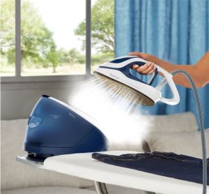 Парогенератор Tefal GV9221E0 ProExpress Protect, blue, 2600W, electronic temp settings, 7,6bars, 140g/min, steam boost 550g/min, Durilium Airglide Autoclean Ultra Thin soleplate, AD, AO, removable water tank 1,8L, calc collector, lock system, fast heat up