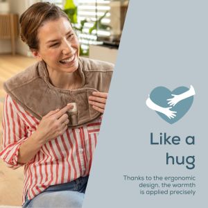Термоподложка Beurer HK 165 Huggy Taupe Shoulder heat pad; Soft & cosy material; lithium-ion battery; Soothing heat for up to 4 h; Machine-washable at 30°C; 3 temp. settings
