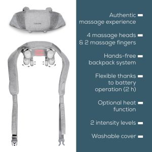 Масажор Beurer MG 154 4D Battery-Powered Neck Massager, 4 massage heads + 2 massage fingers;  2 speed; Hands-free; Automatic switch-off; Heat function; Washable removable cover
