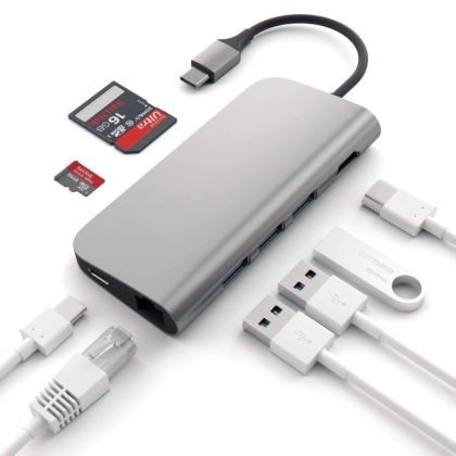 Докинг станция Satechi Aluminium Type-C Multi-Port Adapter (HDMI 4K,3x USB 3.0,MicroSD,Ethernet) - Space Grey